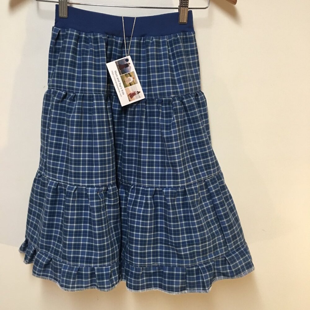 Skirt‎ Girls 6/7 Midi Blue Plaid Ruffle Tiered Preppy Cotton Mom and Pop's Kids